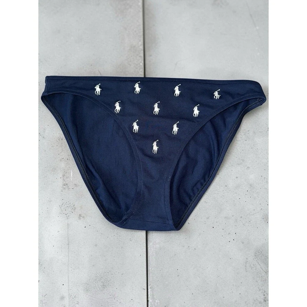 Vintage Polo Ralph Lauren Bikini Medium Navy Blue Embroidered White Pony 90s